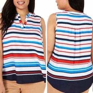 Charter Club Womens Red/White/Blue Striped Sleeveless Tank Top Plus Size 2X